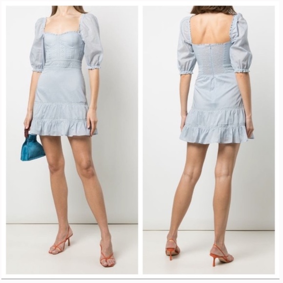 NEW Reformation Paxton Puff Sleeve Lace Embroidered Mini Dress Size 12 - Picture 1 of 13